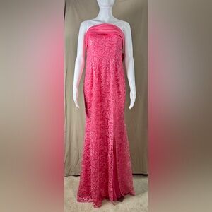 Strapless Sweetheart Pink Sequin Lace Gown Maxi Dress Embroidery Formal
